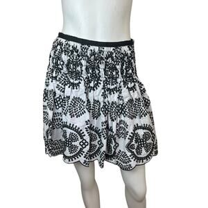 ZARA Black White Eyelet Embroidered Ruched Mini Skirt sz XS NWT $57